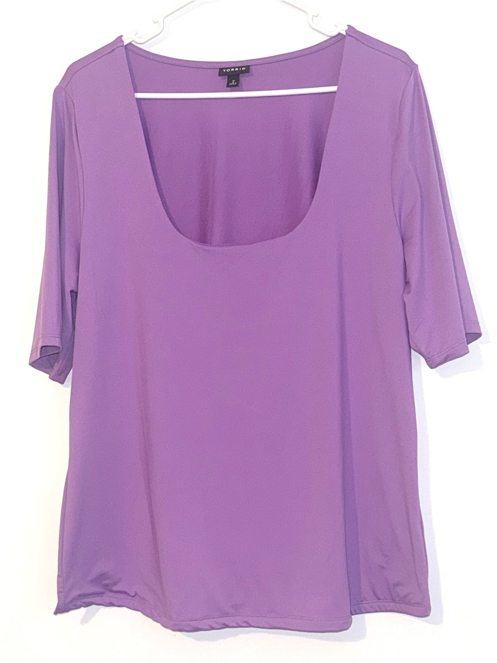 Torrid Size 2 Purple Scoop Neck Stretch Elbow Sleeve Top Plus Size (2X)